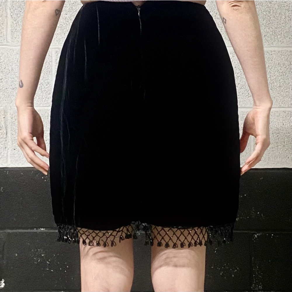 Vintage Velvet Mini Skirt with Beaded Fringe Size S - Picture 2 of 6